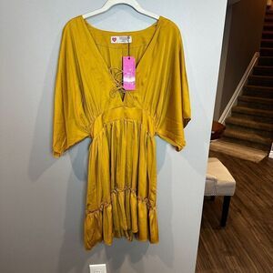 Southern Fried Chics M Silky Lace up Tiered Dress
